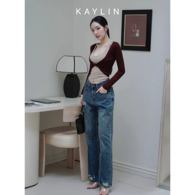 Quần jean Kaylin ống suông denim dày dặn, giá chỉ 600.000đ (giảm từ 720.000đ), phong cách N2.370