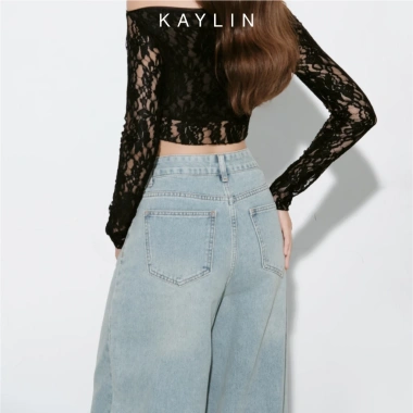 Quần Jean Kaylin ống suông form rộng denim dày dặn phong cách retro đường phố - Giá chỉ 600k