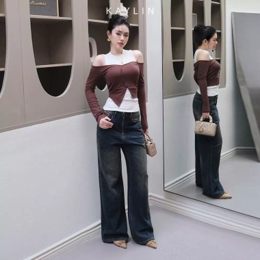 Quần Jean Kaylin ống suông túi caro denim dày dặn, phong cách - Giá chỉ 560.000đ Quần Jean Kaylin ống suông túi caro denim dày dặn, phong cách - Giá chỉ 560.000đ
