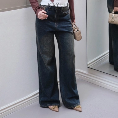 Quần Jean Kaylin ống suông túi caro denim dày dặn, phong cách - Giá chỉ 560.000đ