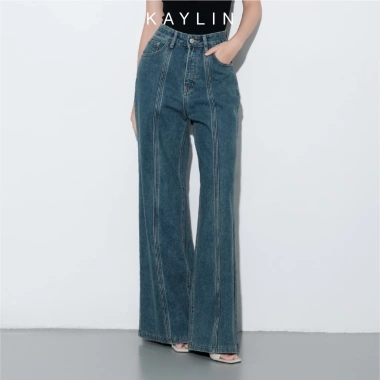 Quần Jean Kaylin Suông Sọc Denim Dày Dặn - Giá 560.000 VNĐ, Phong Cách Trẻ