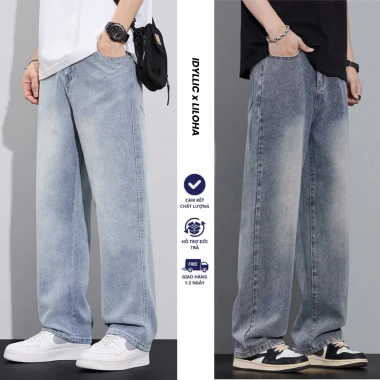 Quần Jean Nam Dài Ống Suông Đứng Form Rộng Xám Wash Retro Denim Cao Cấp HELLOYOU Giá 189k