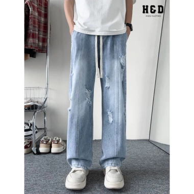 Quần Jean Nam Loang Rách Ống Rộng Suông, Gối Cạp Chun Dây Rút QJ02 H&D - 179k 4 Quần Jean Nam Loang Rách Ống Rộng Suông, Gối Cạp Chun Dây Rút QJ02 H&D - 179k 4