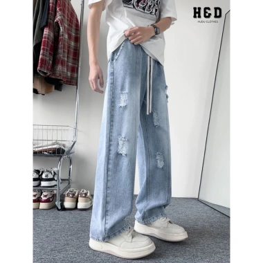Quần Jean Nam Loang Rách Ống Rộng Suông, Gối Cạp Chun Dây Rút QJ02 H&D - 179k 5 Quần Jean Nam Loang Rách Ống Rộng Suông, Gối Cạp Chun Dây Rút QJ02 H&D - 179k 5