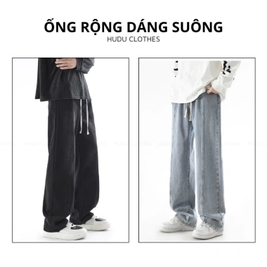Quần jean nam ống rộng Wash màu suông, cạp chun dây rút QJ06 H&D - 179k 2