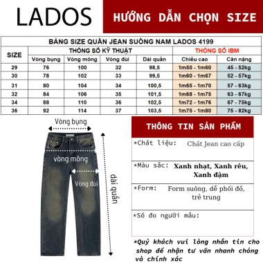Quần Jean Nam Ống Suông Younger LADOS-44.199 - Chất cao cấp, đứng form, wash màu trẻ trung, giảm từ 311k còn 253k 9