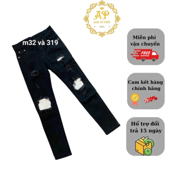Quần jean nam skinny đen vá da trắng, chất liệu bò cao cấp co dãn 4 chiều QJ319 3 Quần jean nam skinny đen vá da trắng, chất liệu bò cao cấp co dãn 4 chiều QJ319 3