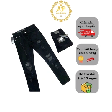 Quần jean nam skinny đen vá da trắng, chất liệu bò cao cấp co dãn 4 chiều QJ319 4 Quần jean nam skinny đen vá da trắng, chất liệu bò cao cấp co dãn 4 chiều QJ319 4