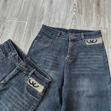 Quần Jean Nữ 2.837 Ống Suông Cạp Cao Co Giãn Túi Thêu CC Lưng Cao HOT2.024 Giá Ưu Đãi 235k