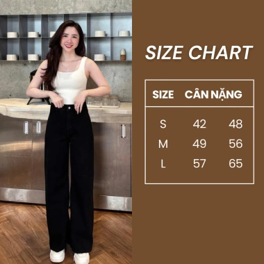Quần Jean Nữ GUNO Cạp Cao Ống Suông Trơn Màu Đen Giá chỉ 399.000