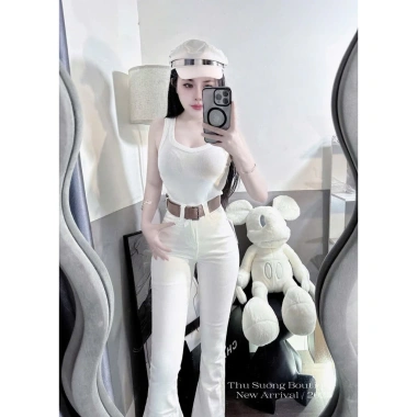 Quần jean nữ ống loe dài lưng cao co dãn, đai thời trang hack dáng - Giá chỉ 229k