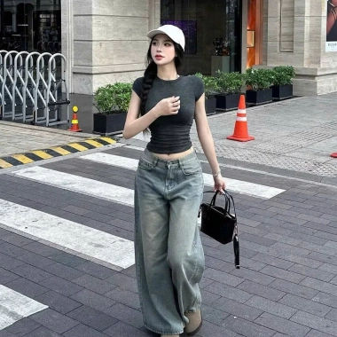 Quần Jean Nữ Ống Siêu Rộng Cạp Cao Hàn Quốc - Tôn Dáng, Denim Bò Mềm, Đầy Đủ Size, Giá 104.500 VND