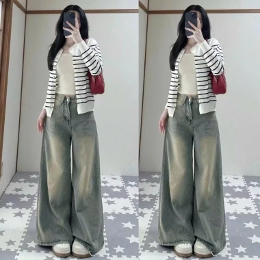 Quần Jean Nữ Ống Siêu Rộng Cạp Cao Hàn Quốc - Tôn Dáng, Denim Bò Mềm, Đầy Đủ Size, Giá 104.500 VND