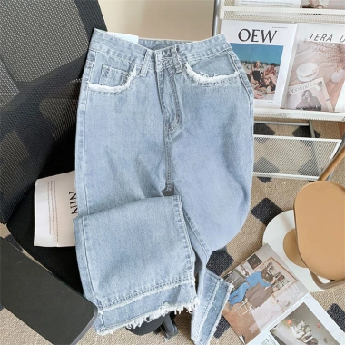 Quần Jean Nữ Thu Đông Nẹp Thẳng Ôm Hơn, Frayed Trọng, Giá ưu đãi 412.992 VND 15