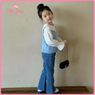 Quần Jean Ống Loe Bé Gái Dáng Ôm Lưng Thun Vải Bò Mềm Co Giãn Giá Chỉ 171.000₫ 3