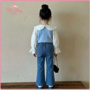 Quần Jean Ống Loe Bé Gái Dáng Ôm Lưng Thun Vải Bò Mềm Co Giãn Giá Chỉ 171.000₫ 4