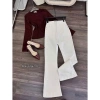 Quần jean ống loe trắng cạp cao, túi viền lưng cao, co giãn, tôn dáng - 229k