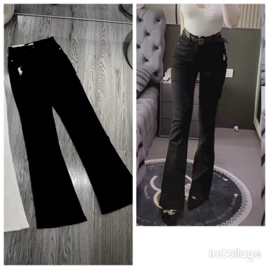 Quần jean ống loe trắng cạp cao, túi viền lưng cao, co giãn, tôn dáng - 229k