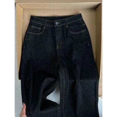 Quần jean ống rộng đen eo cao Mỹ, dài thẳng cho nữ mùa thu - 317,960₫