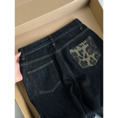 Quần jean ống rộng đen eo cao Mỹ, dài thẳng cho nữ mùa thu - 317,960₫