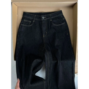 Quần jean ống rộng đen eo cao Mỹ, dài thẳng cho nữ mùa thu - 317,960₫