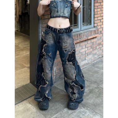 Quần Jean Ống Rộng Retro Cao Cấp Nữ Mùa Hè - Thắt Lưng Rách Đen, Giá 535,680₫ Quần Jean Ống Rộng Retro Cao Cấp Nữ Mùa Hè - Thắt Lưng Rách Đen, Giá 535,680₫