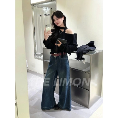 Quần jean ống rộng The Limon đai đỏ, xanh đậm - Giá chỉ 390.000 VND, giảm 105.300 2