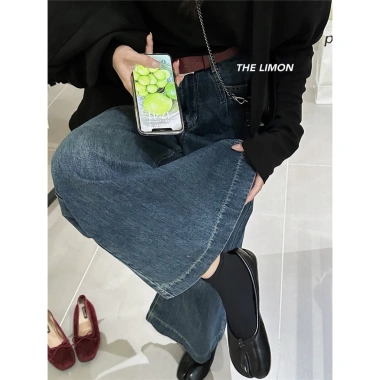 Quần jean ống rộng The Limon đai đỏ, xanh đậm - Giá chỉ 390.000 VND, giảm 105.300 5