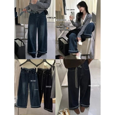 Quần jean ống suông The Limon Qccc và đai jean caro Giá chỉ 415.000 VND