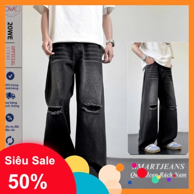 Quần jean rách nam ống rộng đen xám smoke - Phong cách Hàn Quốc 2.025, giá 270k
