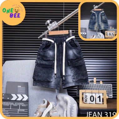 Quần Jean Short Bé Trai Rách Gối Túi Hộp Hàn Quốc - Chất Bò Mềm Mát, Co Giãn, Giá 250k (Giảm từ 310k)
