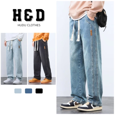 Quần jean suông nam ống rộng cạp chun lưng cao denim dày dặn - Giá chỉ 189k | H&D