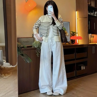 Quần Jean Trắng Nữ Cạp Cao Ống Suông Rộng – Vải mềm, Tôn dáng, Size đầy đủ, Giá 109.000đ