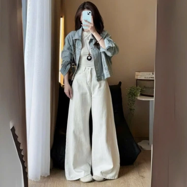 Quần Jean Trắng Nữ Cạp Cao Ống Suông Rộng – Vải mềm, Tôn dáng, Size đầy đủ, Giá 109.000đ