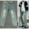 Quần Jeans Baggy Nam Ống Rộng Cạp Cao Wash Xanh Rêu Rách QJ955 Cotton Dáng Suông 2