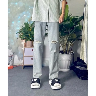 Quần Jeans Baggy Nam Ống Rộng Cạp Cao Xanh Retro Chất Vải Dày Dặn Hot Trend 2