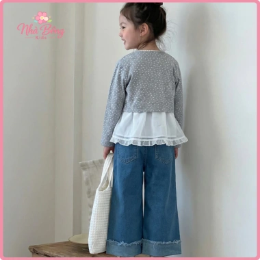 Quần Jeans Bé Gái Ống Suông Lưng Thun Gấu Xắn Tua Nhẹ Vải Bò Mềm Mịn - Giá 199k 3