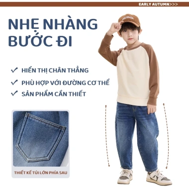 Quần jeans bé trai HKAM - Legging trẻ em chống mài mòn, thoải mái, màu trơn, 210k 4
