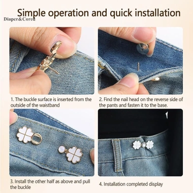Quần Jeans Bốn Lá Cỏ Kim Loại - Nút Chụp Tháo Rời, Kẹp Thắt Lưng DIY, Diaper và CORED Thời Trang
