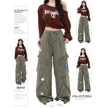Quần jeans công sở nữ thêu nhiều túi, ống đứng rộng, mùa xuân 2.025 - Giá 386k