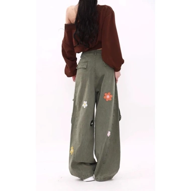 Quần jeans công sở nữ thêu nhiều túi, ống đứng rộng, mùa xuân 2.025 - Giá 386k
