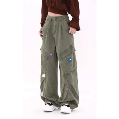 Quần jeans công sở nữ thêu nhiều túi, ống đứng rộng, mùa xuân 2.025 - Giá 386k