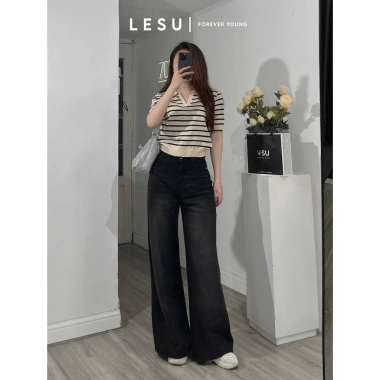 Quần Jeans Culottes ống suông rộng wash lưng cao - Ảnh tự chụp, chỉ 415.000₫