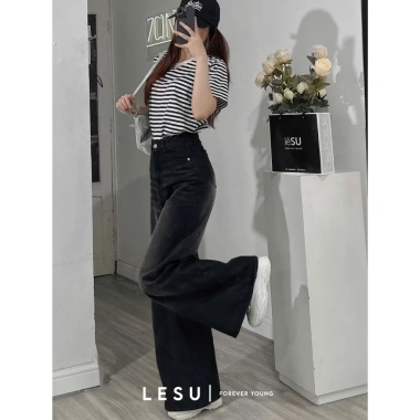 Quần Jeans Culottes ống suông rộng wash lưng cao - Ảnh tự chụp, chỉ 415.000₫