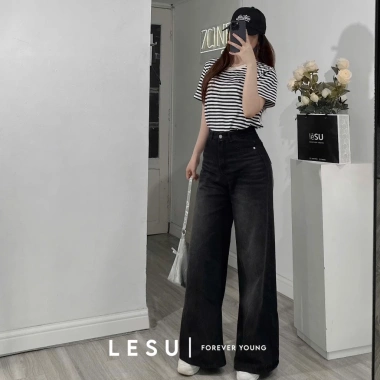Quần Jeans Culottes ống suông rộng wash lưng cao - Ảnh tự chụp, chỉ 415.000₫