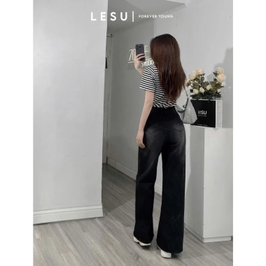Quần Jeans Culottes ống suông rộng wash lưng cao - Ảnh tự chụp, chỉ 415.000₫