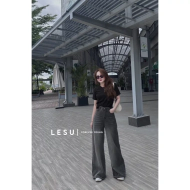 Quần Jeans Culottes ống suông rộng wash lưng cao - Ảnh tự chụp, chỉ 415.000₫