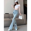 Quần jeans nữ cạp cao ống loe thêu bướm, ống rộng thời trang 2.025, chỉ 129k 8