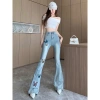 Quần jeans nữ cạp cao ống loe thêu bướm, ống rộng thời trang 2.025, chỉ 129k 9