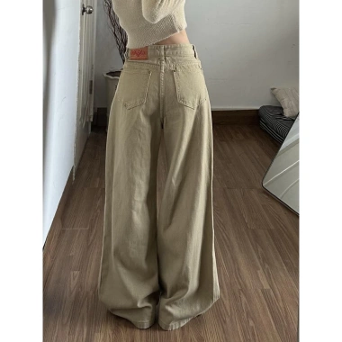Quần Jeans Nữ Ống Đứng Cạp Cao Kaki Retro Mỹ - Phong Cách Thu Đông, Thiết Kế Ống Rộng, Giá 350.000₫